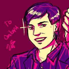 Cartoon picture based on a photo with the text 'To Omikaru'